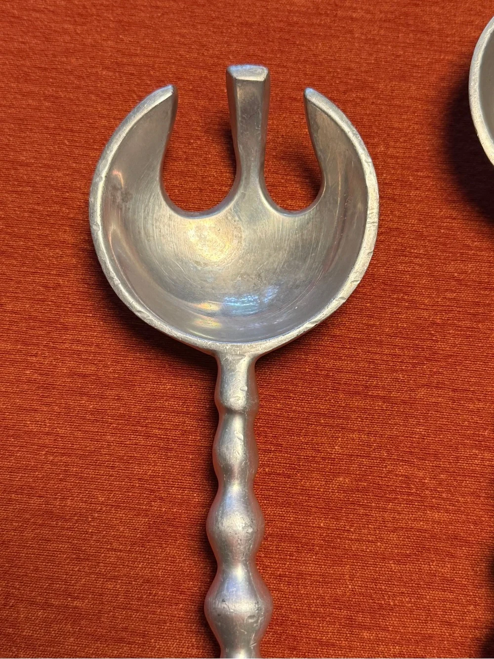Vintage Silver Toned Salad Serving Set Spoon & Fork Beaded Bubble MCM Hosting